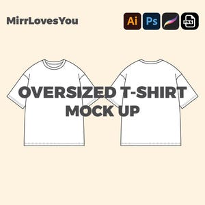 Streetwear Boxy Oversized T-shirt Mock up Vector Template Adobe Illustrator PNG SVG Procreate Tech pack tshirt mockup technical drawing