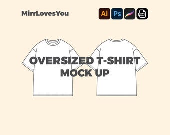 Streetwear Boxy Oversized T-shirt Mock up Vector Template Adobe Illustrator PNG SVG Procreate Tech pack tshirt mockup technical drawing