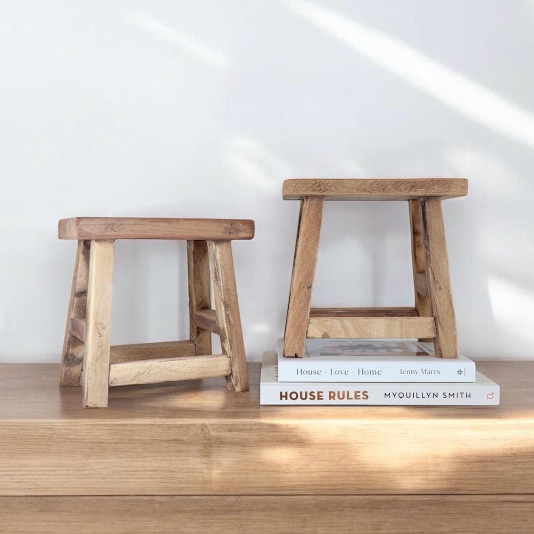 Vintage Indian Wood Stool Riser: Vintage Riser Display Rustic Elm Bench ...