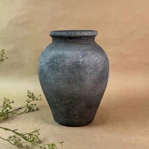 Artisan 10” rustic terracotta vase | textured vintage finished vase | aged pottery vase | hand finished gray vase