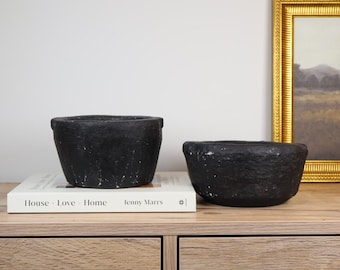 Vintage Soap Stone Ramekin Bowl: Rustic Black Mortar Stone Vessel