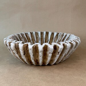 Ruffled Ceramic Decorative Bowl | Aged Vintage Finish Scalloped Bowl | Rustic Home Decor Accent | Hand finished decorative bowl