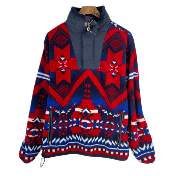 Polo Ralph Lauren Pullover Fleece Jacket Aztec Southwestern S Red Blue