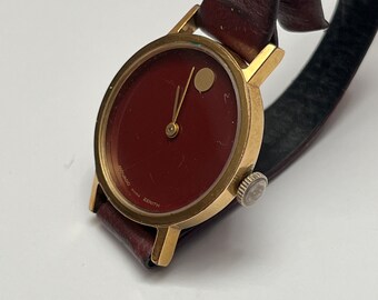 MOVADO x ZENITH Museum Hand-Winding Cal.2562C Women's Wristwatch Gold GP Red