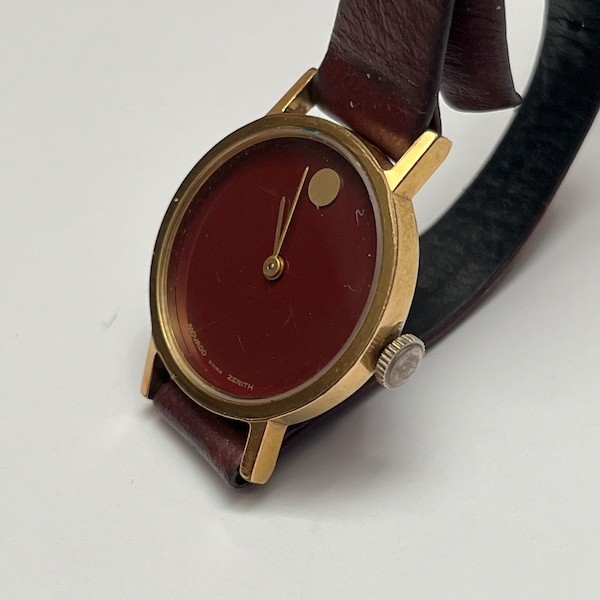 MOVADO x ZENITH Museum Hand-Winding Cal.2562C Women's Wristwatch Gold GP Red