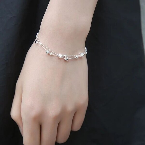Aesthetic Silver Y2k Star Bracelet- Adjustable Custom Y2K Bracelet- Y2k Egirl Silver Bracelet, Trendy Bracelet , Y2k jewelry for her