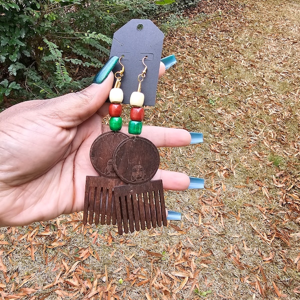 Wood Afro Goddess  Earrings