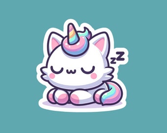 Unicorn Cat Sleeping Sticker, Unicat Sleeping, Caticorn, Cat Unicorn Sticker, Girls Gift, Sleeping Unicat, Adorable Sticker, Sweet Unicat