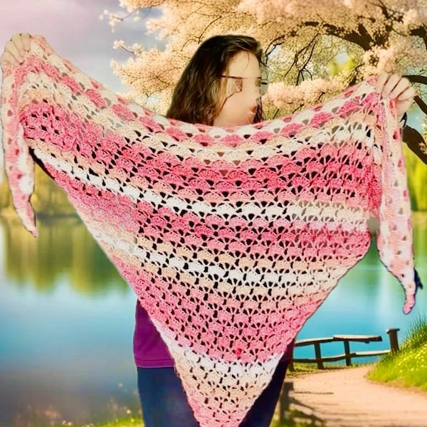 Châle féminin rose ajouré pour femmes - Accessoire unique au crochet