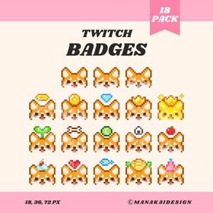 Shiba Inu Twitch Badges | Pixel Animal Head Sub/Bit Badges, Japanese Dog