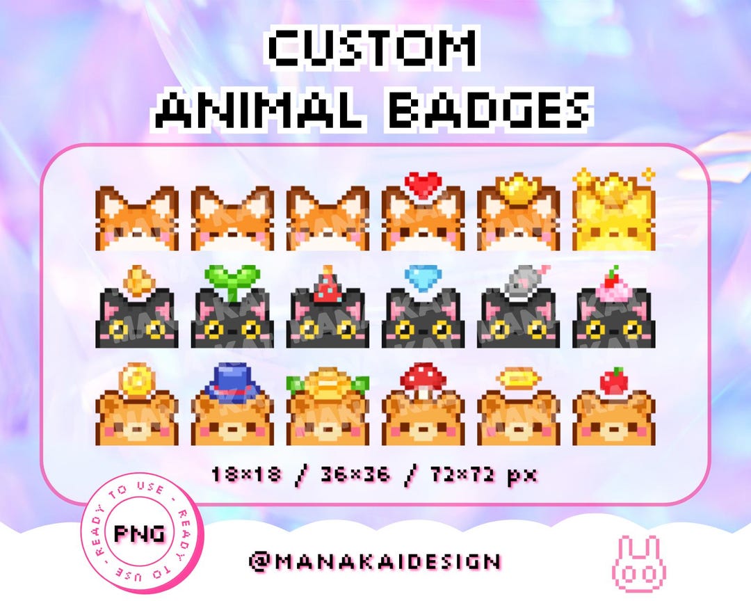 Animal Head Twitch Sub Badges | Bit Badges | 8bit Pixel Art ...