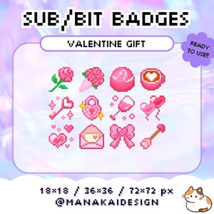 Insignias de suscripción de Twitch de "Novia rosa" / Insignias de "Bits coquetos" / Carta de amor kawaii / Arte pixelado romántico adorable / Champán / Ramo de flores