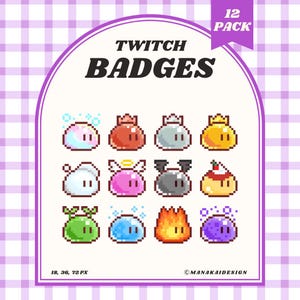 Kawaii Monster Slime Twitch Sub Badges | Retro Game Bit Badge