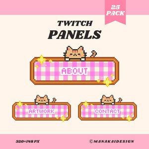Cat Cottagecore Twitch Panels | Pixel Art Profile Overlay Stream Set
