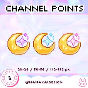 Puntos del canal de Twitch de Moon Star / Emotes de cielo de ensueño kawaii / Sueños estrellados de píxeles rosa pastel Lunar celestial / Luna creciente mística lofi