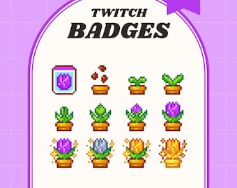 Subbadges paarse tulp pixelart, kawaii-twitchbit-badges