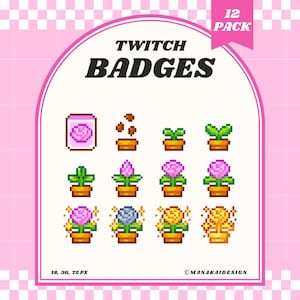 Pink Rose Twitch Badges | Plant Pixel Sub/Bit Badges