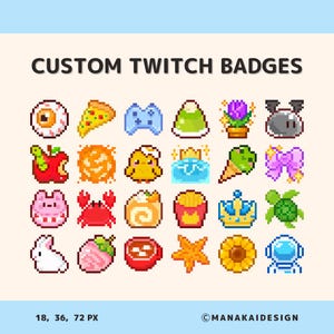 Insignias de suscripción/bit personalizadas para Twitch / Estilo píxel de 8 bits / Comisión para gráficos de transmisión personalizados