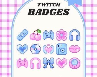 Pastel Y2K Twitch Sub Badges | Retro Pink Blue Pixel Bit Badges