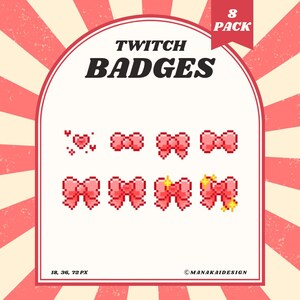 Odznaki Twitch Sub z czerwoną wstążką w kształcie serca | Odznaki Pixel Magical Girl Bow Bit