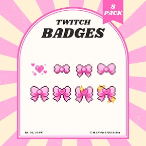 Twitch-badges met roze hartjes | Sub-/bitbadges met pixelstrik