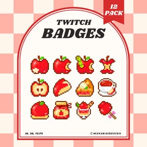 Apple Cafe Twitch Sub Badges, Kawaii Pixel Dessert Bit Badges