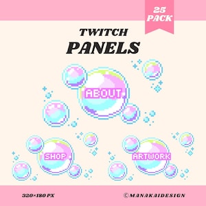Pixel Bubble Twitch Panels | Pastell Blau Profil Overlay Stream Set