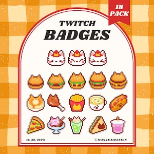 Snabbmatskatt Twitch Sub-märken, Kitty Pixel Burger Bit-märken