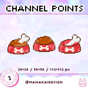 Dog Food Bowl Twitch Channel Points | Kawaii Puppy Treat Pixel Art Set with Bone & Kibble | Cute Red Pet Dish Emotes for Twitch Streamers
