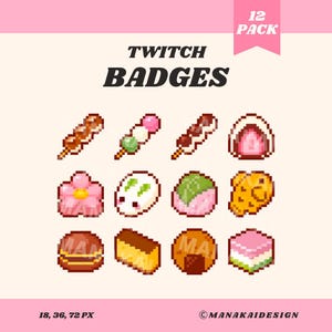 Distintivi Twitch per dessert Mochi / Distintivi Pixel Sub/Bit dolci giapponesi