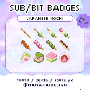 Mochi Japanese Twitch Sub Badges | Kawaii Bit Badges | Cute Dessert Design | Sakura Japan Tokyo Sweet | Strawberry, Hanami, Dango, Daifuku