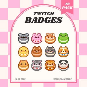 Insignias de suscripción de Twitch de Animal Macaron / Insignias de hámster de píxeles, rana y panda