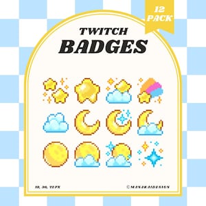 Himmlische Mond Twitch Badges | Pixel Blue Sparkle Star Sub/Bit Badges