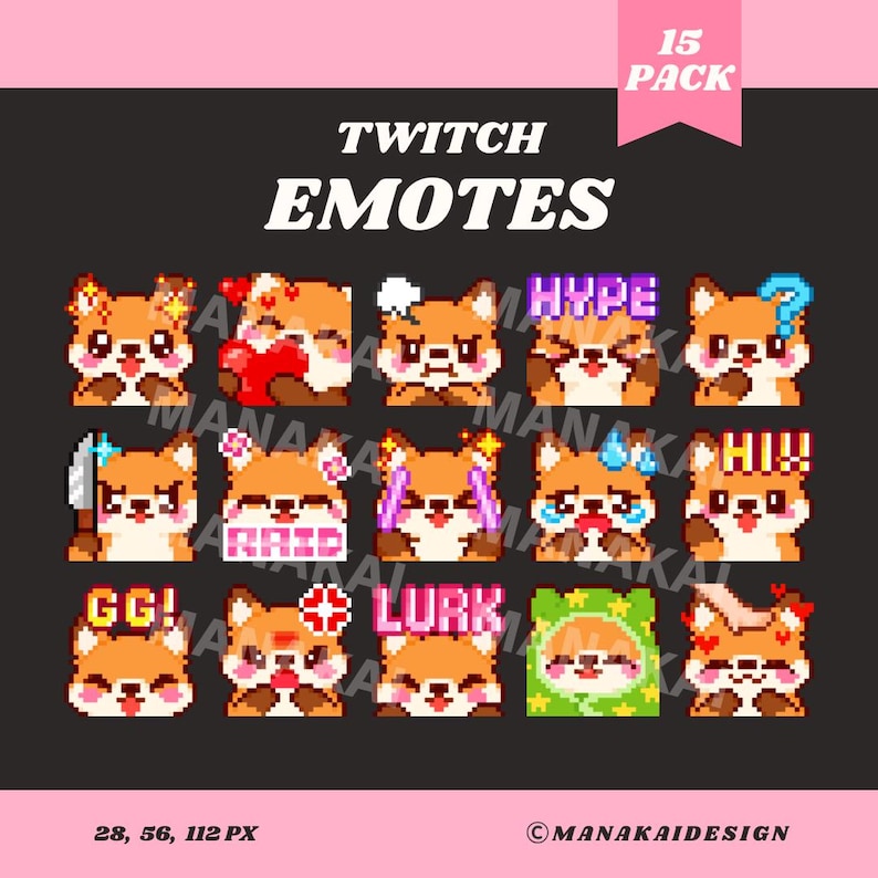 Chibi Fox Twitch Emotes (15 Pack), Animal Pixel Discord Emoji – Funny ...