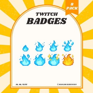 ブルーフレイムTwitchバッジ | ピクセルゴールデンファイアサブ/ビットバッジ