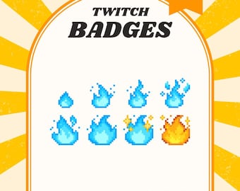 Blue Flame Twitch Badges | Pixel Golden Fire Sub/Bit Badges