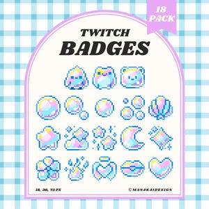 Floating Bubble Twitch Badges | Pixel Blue Bubbles Sub/Bit Badges