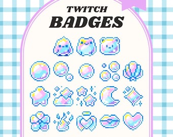 Insignias de Twitch de burbujas flotantes / Insignias de subtítulos/bits de burbujas azules de píxeles