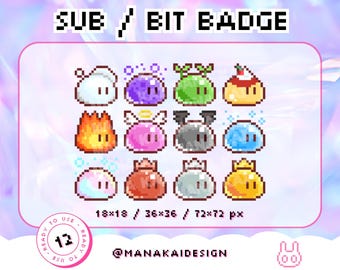 Monster Slime Twitch Sub Badges | Kawaii Bit Badges | purple poison snow plant pudding fire flame angel bat water bubble bronze silver gold