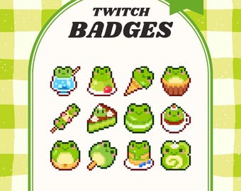 Frog Sweets Twitch Badges, Pixel Froggy Desserts Sub/Bit Badges
