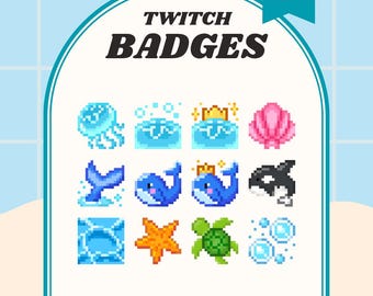 Twitch-badges oceaanwezen | Pixel Sea Animal Sub/Bit-badges