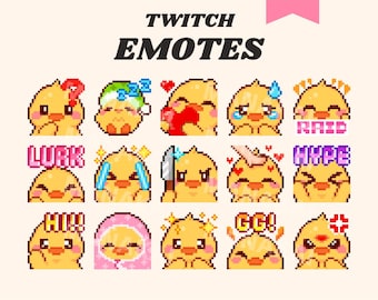 Emoticones de Twitch de pato amarillo: paquete de 15 emojis de animales de píxeles