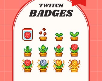 Twitch-badges rode tulp | Pixel Plant Sub/Bit-badges
