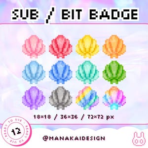 Seashell Twitch Badges, Kawaii Pastel Ocean Sub Badges, Pixel Mermaid Bit Badges for Twitch, Aesthetics Marine Premade Streaming Assets