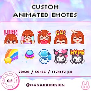 Custom Animated Emotes for Twitch | 8Bit Pixel Style | Commission for Personalized Stream Graphics | Cute Kawaii Unique Moving Emotes