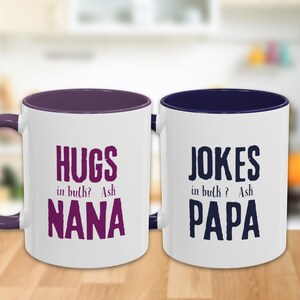 Personalized Nana & Papa Mug Set, Hugs-Jokes in Bulk,  Custom Grandparent Coffee Cup, Grandparents Day Gift, Funny Gift for Grandparents.