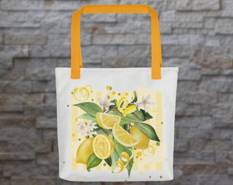Aquarell Zitrone Tote Bag, Zitrusfrucht Strandtasche