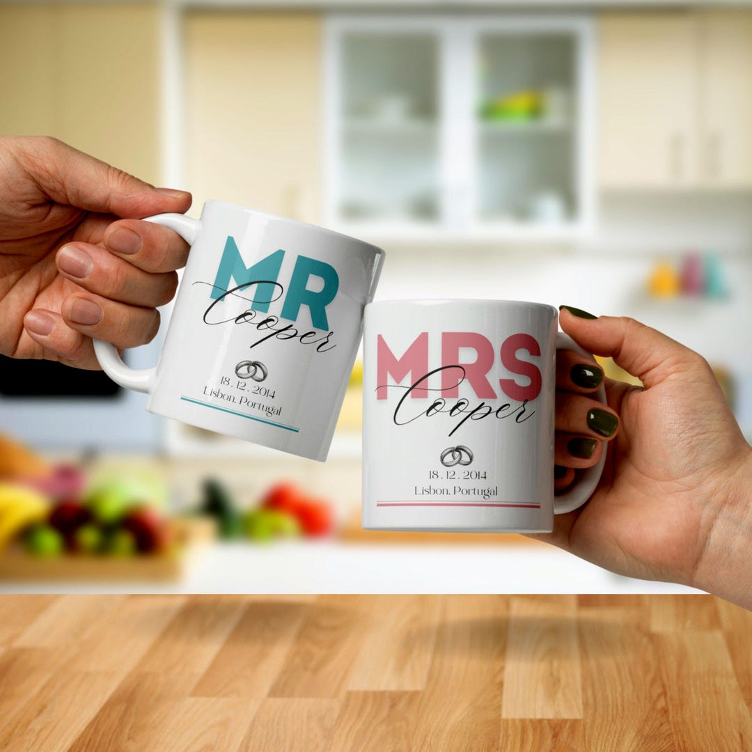 Personalized Mr and Mrs Wedding Mugs, Custom Couple Gift - Etsy