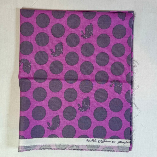 Tula Pink's Foxfield - one fat quarter cut of the Hoppy Dot print in purple, featuring polka dots and bunnies