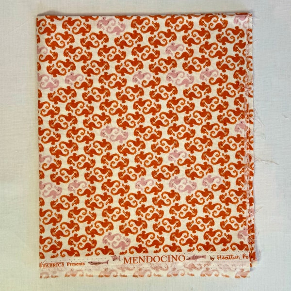 Heather Ross Mendocino - one fat quarter of the orange seahorses on off-white background